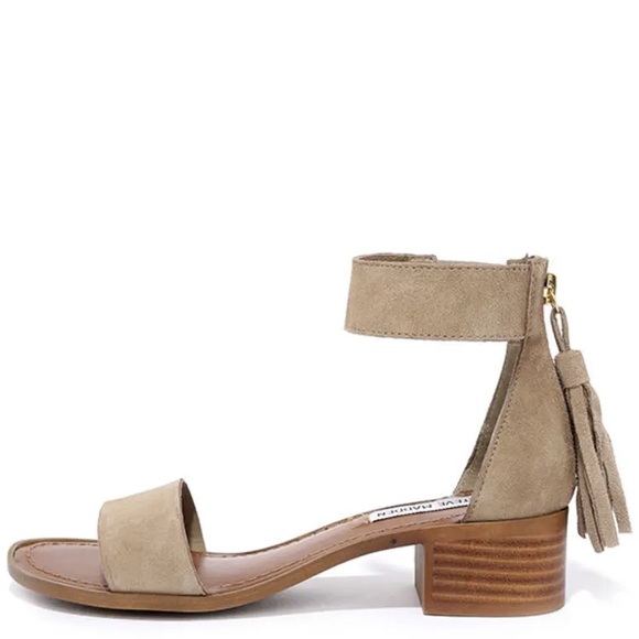 Darcie - Taupe Suede Tassel Zip Sandals | Steve Madden - Picture 3 of 9